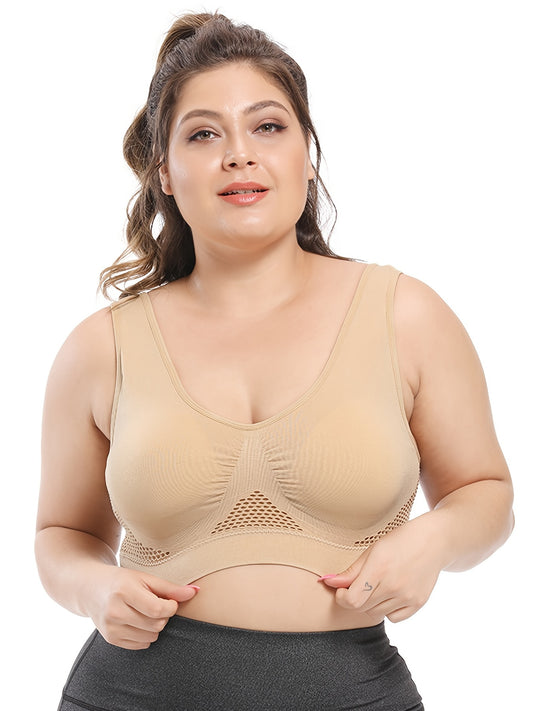 Seamless Plus Size Sports Bra for Women with Removable Pads Breathable Mesh Fabric, Push-Up Fit Vest Style